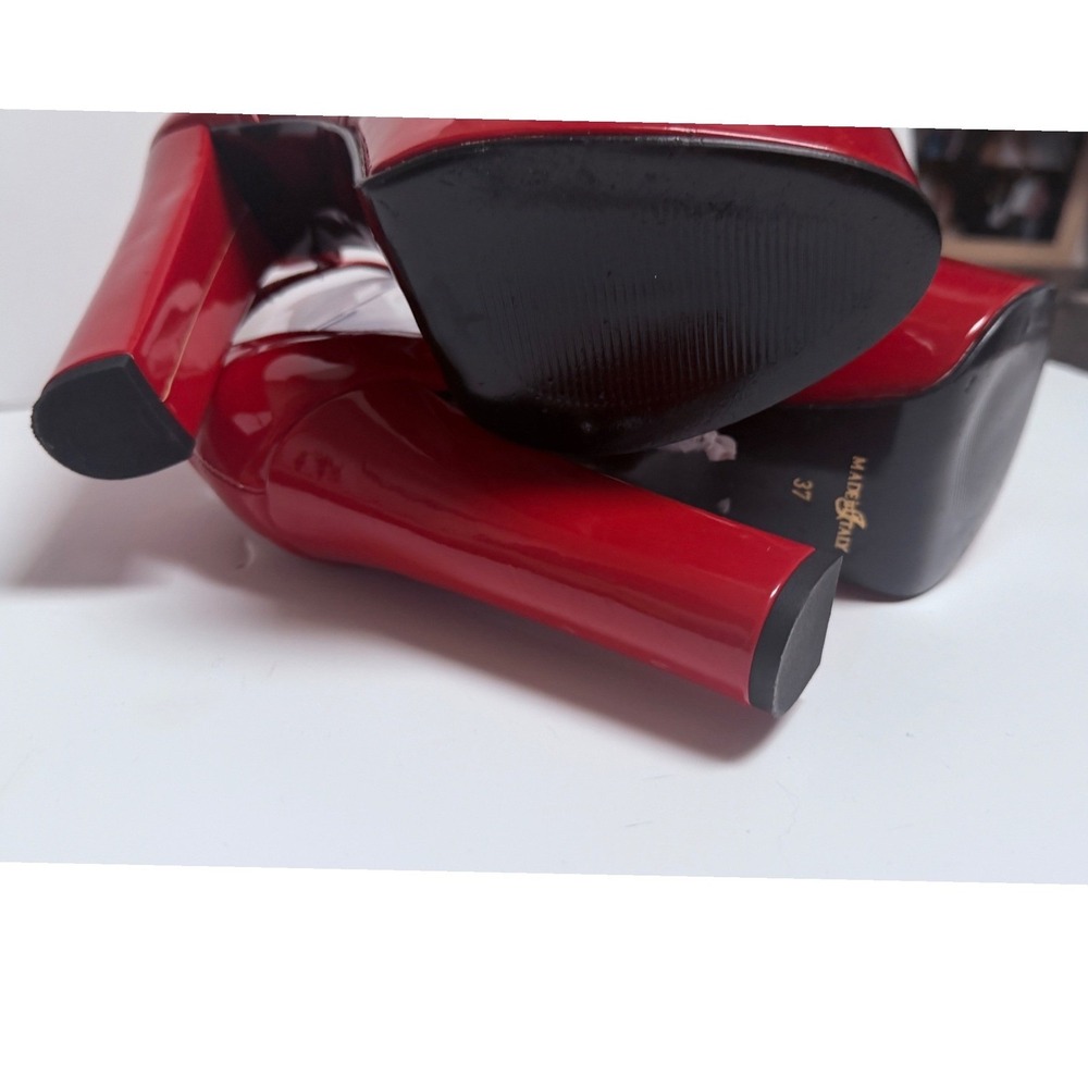 LN Divine Follie Red Patent Leather Platform Pumps Made in Italy Ankle Strap 37 - Picture 9 of 9